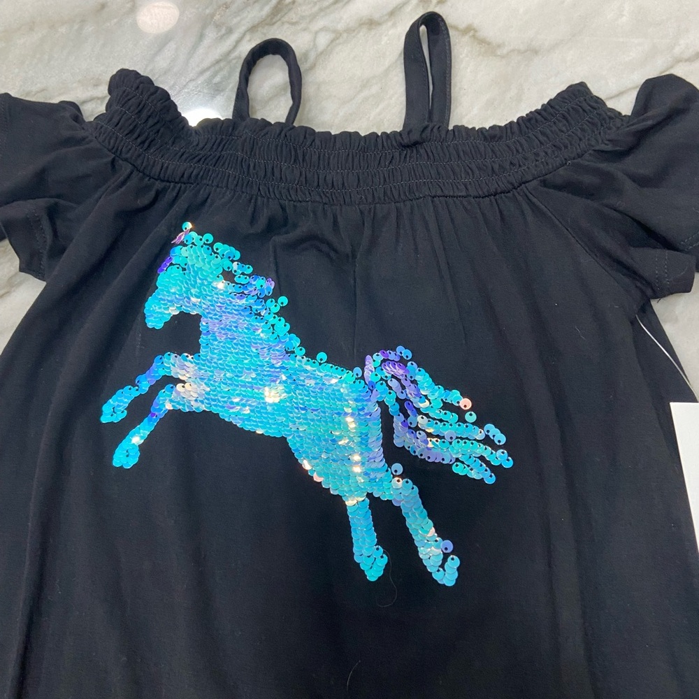 Black Dress with Sequin Unicorn